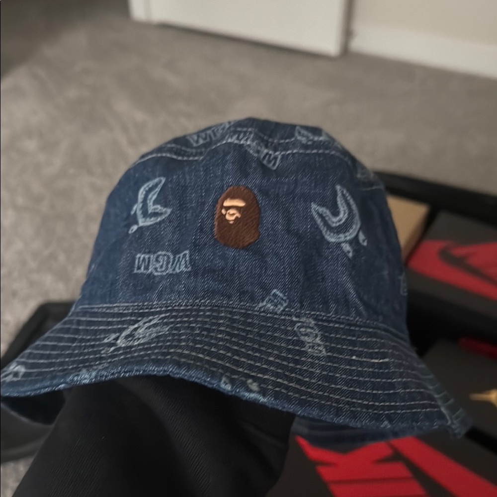 BAPE Blue Denim Bucket Hat with Logo